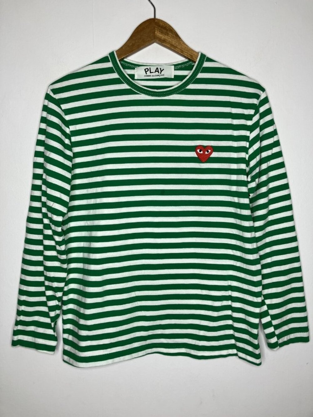 PLAY Comme des Garçons Women's Green White Stripe Long Sleeve T-Shirt XL READ